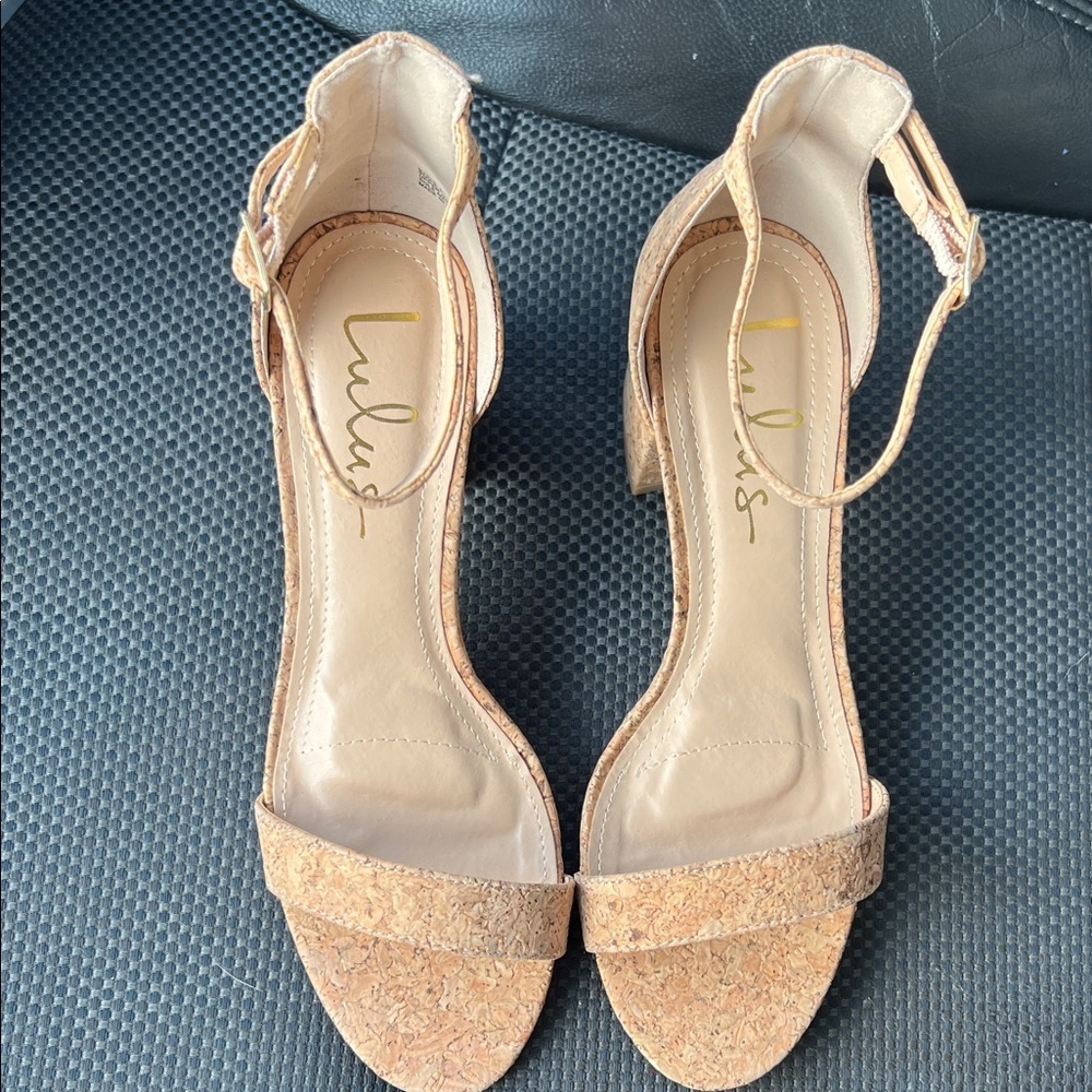 Lulu's Tan Cork Block Heel Sandals - Picture 3 of 5